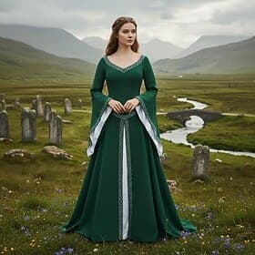 Rétro Vintage Médiéval Renaissance Robe Costume élégant Viking Chevalier Celtique Déguisement Femmes Celtique Halloween Carnaval Performance LARP Foire de la R