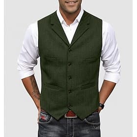 Homme Gilet en tweed Gilet Formel Mariage Vacances Occasionnel ancien Mode Printemps Automne Avec Poches Boutons Polyester Tweed Confortable Uni Chevrons Simpl