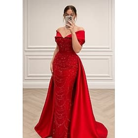 Fourreau Colonne Longueur au sol Broderie perlée Robe de Cérémonie Robe de la mère de la mariée Robe de Soirée Robe de bal avec surjupe Tenue de soirée Élégant