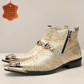 Bottes western géométriques dorées pour hommes avec accents cloutés – des chaussures uniques pour les occasions branchées, les événements de mode et les célébr