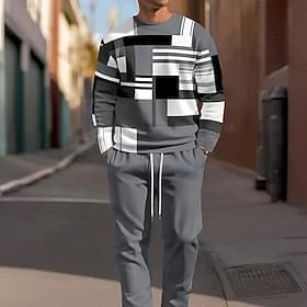 Men's Color Block 2pcs 3D Sweatshirt Sets Tracksuit Pullover Sweatshirt Long Sleeve Long pants Crew Neck Sporty Casual Daily Modern Casual Holiday 3D Print Spr