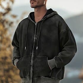 Men's Full Zip Hoodie Pullover Hoodie Sweatshirt Distressed Hoodie Black Hooded Plain Pocket Casual Daily Going out Streetwear Casual Fall Winter Clothing App