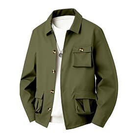 Men's Lightweight Jacket Cargo Jacket Casual Jacket Vacation Daily Waterproof Pocket Spring Fall Plain Fashion Classic Lapel Regular Black Navy Blue Khaki Army