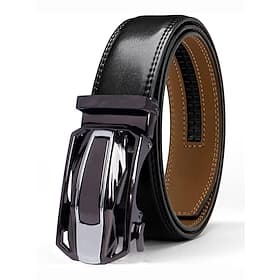Ceinture en cuir véritable pour homme avec boucle de voiture – Ceinture habillée à cliquet automatique de luxe pour les tenues professionnelles, décontractées
