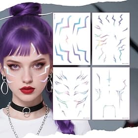 Korean Idol Inspired Holographic Lightning Tattoo Decals Techwear Anime Cosplay Stage Flash-Makeup Face Stickers
