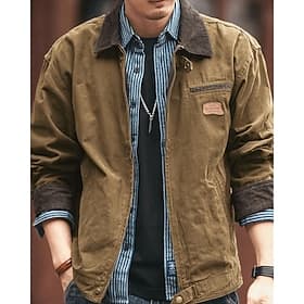 Herren Leichte Jacke Cargo-Jacke Freizeitjacke Urlaub Täglich Verschleißfest Tasche Herbst Winter Einfach Mode Klassisch Revers Regulär Schwarz Braun Armeegrün