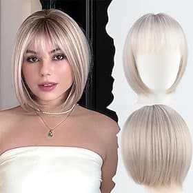 Ash Blonde Bob Wig for White Women Short Wig Protein Synthetic Fiber 12 Inch Heat Resistant Natural Look Lightweight Daily Wig