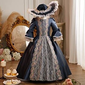 Rococo Victorienne Steampunk Maxi Costume de fête Accessoires Manche cloche Princesse Nœud Rétro Robe de bal Col romain Déguisement Fille Royal Noël Halloween