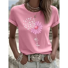 Femmes T-shirt Imprimé Fleuri Graphique ancien Élégant Classique Manche Courte Col ras du cou Col rond Hauts Réguliers Quotidien Sortir Week-end Noir Blanche R