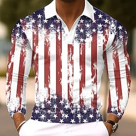4 juli 2026 250e Voor heren Amerikaanse Amerikaanse vlag Polo Lange mouw Poloshirt Revers Casual Buiten Straat Alledaagse kleding 3D-afdrukken Knop Lente Herfs