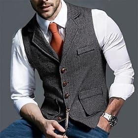 Homme Gilet Vacances Soirée Affaires Mode Occasionnel Printemps Automne Avec Poches Boutons Polyester Confortable Uni Droit 1 bouton Revers Coupe régulière ble