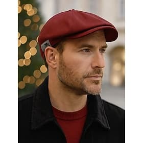 Men's Cotton Flat Cap Vintage Newsboy Hat, Adjustable Gatsby Beret Cap for Christmas Parties, Winter Outfits and Casual Daily Wear