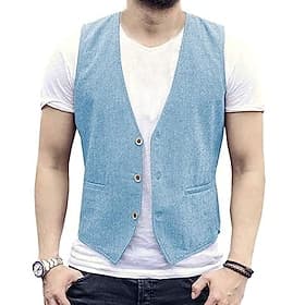 Men's Vest Waistcoat Gilet Linen Vest Business Vacation Party Fashion Casual Spring Fall Pocket Buttons Linen Cotton Blend Comfortable Plain Single Breasted On