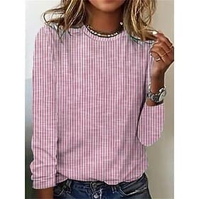 Women's T Shirt Print Graphic Geometric Striped Vintage Stylish Classic Long Sleeve Crew Neck Round Neck Regular Tops Daily Blue Pink Green Spring Fall Winter