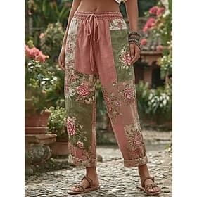 Femmes Pantalons Droit Mode Streetwear Longueur complète Taille Moyenne Fleuri Avec Poches Taille Élastique Imprimé Confortable Respirabilité Quotidien Extérie