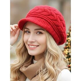 Women's Warm Knit Beret Hat - Soft Cable Knit, Stylish Cozy, Perfect for Christmas and Winter Fashion, Available in Multiple Colors