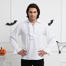 Rétro Vintage Médiéval Renaissance Costume élégant Chemise Pirate Viking Déguisement Homme Pirate Halloween Carnaval Performance LARP Foire de la Renaissance A