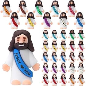 50/100pcs Little Jesus Figures Original Jesus Love You in BulkTiny Statues Mini Rubber Toys to Hide and Seek Christmas Religious Party Favors Sunday School