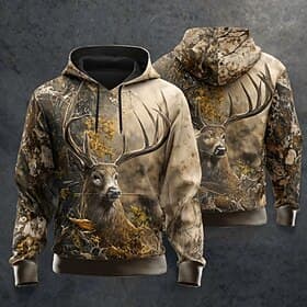 Per uomo Cervo Felpa con Cappuccio Felpa Moda Classico Manica Lunga Girocollo All'aperto Caccia Giallo Rosso Marrone Grigio Coulisse Autunno Inverno progettist