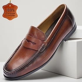 mocassini da uomo in pelle marrone, slip-on, con punta classica, stile formale da lavoro, per professionisti d'ufficio e occasioni di matrimonio