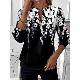 Femmes Sweatshirt Pull Sweats zippés Patchwork Fermeture éclair Imprimé Fleuri Graphique Mode Occasionnel manche longue Col ras du cou Col rond Hauts Réguliers