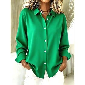 Women's Shirt Blouse Patchwork Buttons Print Solid Color Graphic Vintage Casual Long Sleeve Shirt Collar Regular Tops Daily Blue White Pink Red Purple Summer S