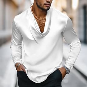 Homme Chemise Comme de la soie Chemise en satin Chemise Décontractée Uni Formel Mariage Noir Blanche Bleu Violet manche longue Col Bénitier Printemps Automne