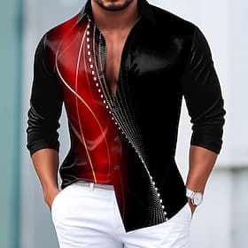Men's Geometric Gradient Color Line Shirt Satin Shirt Dress Shirt Long Sleeve Fashion Casual Vacation Dailywear Summer Spring Fall Turndown 3D Print Button Up