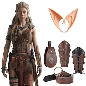 Rétro Vintage Médiéval Renaissance Armure Bracelet Ensemble d'accessoires Guerrier Elfe Viking Déguisement Homme Femmes Unisexe Viking Fantaisie Halloween Carn