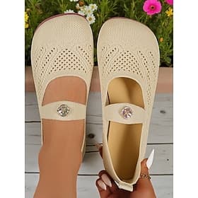 Ballerines Mary Jane Flyknit larges pour femmes – chaussures confortables et respirantes avec bride en strass pour la marche et le quotidien