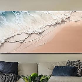 handgemaltes, minimalistisches Ozeangemälde auf Leinwand, 3D-Wandkunst mit Erdton, Meereswellen, Wandkunst, Wohnzimmergemälde, modische Raumdekoration, ohne Ra