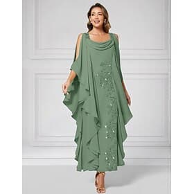 Sheath Column Ankle Length Party Dress Cocktail Dress Wedding Guest Dress Mother of the Bride Dress Half Sleeve Boat Neck Elegant Luxurious Sparkle Shine Wedd