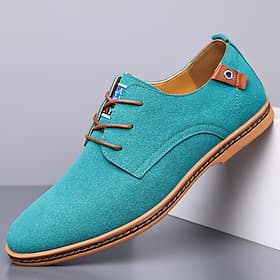 Men's Teal Suede Lace-Up Oxford Shoes with Soft Lining and Wooden Sole, Vintage Casual Dress Shoes for Parties and Business Outfits