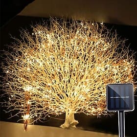 Lumières de Cascade Solaire Lumières LED Guirlande Arbre Forme Queue de Cheval Lumières Féériques 2m 200LEDs 8 Modes Éclairage Décoration Atmosphérique de Jard