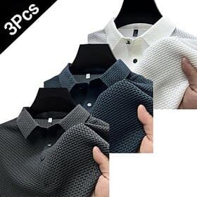 Herren Poloshirts Polohemd aus Eisseide-Seersucker Lässig Ferien Klassisch Kurzarm Mode Basic Einfach 3 Teile Mehrfachpackung Sommer Ganzjahres Normale Passfor