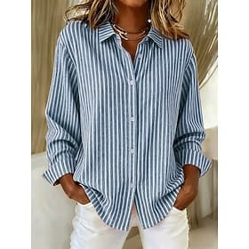 Femmes Chemise Décontractée Chemise Boutonnée Chemisier Imprimé Rayé Élégant Vacances ancien manche longue Col Rabattu Hauts Réguliers Extérieur Travail Bleu V