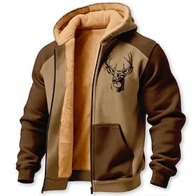 Homme Cerf Polaire Sweat à capuche Veste Sweatshirt Classique Chasse manche longue Col ras du cou Extérieur Camping Marron Vert Gris foncé Zip Up Automne Hiver