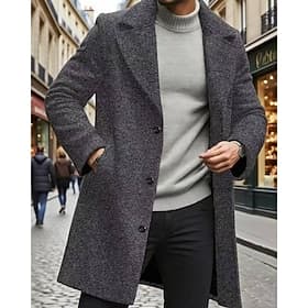 Men's Overcoat Trench Coat Long Trench Coat Vacation Daily Fall Winter Polyester Windproof Warm Outerwear Clothing Apparel Fashion Classic Plain Pocket Lapel S