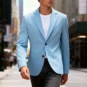 Homme Blazer Affaires Cocktail Fête de mariage Mode Occasionnel Printemps Automne Polyester Uni Avec Poches Boutons Confortable Simple Boutonnage veste Bleu Ma