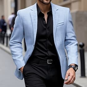 Men's Blazer Business Cocktail Party Wedding Party Fashion Casual Spring Fall Polyester Plain Pocket Buttons Comfortable Single Breasted Blazer Dark Gray Sky