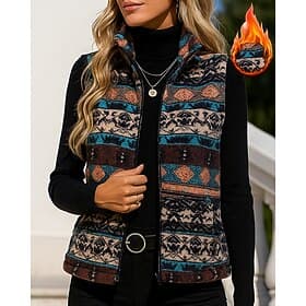 Women's Graphic Winter Coat Winter Vest Polar Fleece Vest Fall / Winter Sleeveless Athleisure Windproof Warm Hiking Running Travel Vacation Black Grey Sportswe