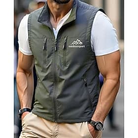 Homme Gilet Gilet de pêche Extérieur Quotidien Mode Occasionnel Printemps Automne Avec Poches Imprimé Polyester Confortable Montagne Fermeture éclair Col monta