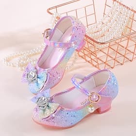 Girls' Glitter Rainbow Ballet Flats with Bow and Pearl Ankle Strap – Cute Princess Shoes