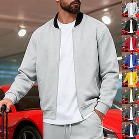 Herren Leichte Jacke Freizeitjacke Urlaub Täglich Atmungsaktiv Tasche Frühling Herbst Farbblock Mode Klassisch Stehkragen Regulär Schwarz Gelb Rote Marineblau