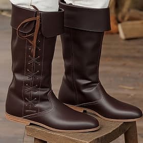 Médiéval Renaissance Chaussures Bottes hauteur genou Bottes jazz plates Pirate Viking Croisé Déguisement Homme Unisexe Celtique Pirate Halloween Carnaval Perfo