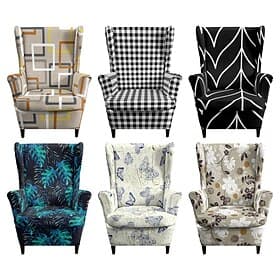Floral, Striped Geometric Printed Wingback Chair Covers, Stretch Polyester Slipcovers for Armchairs, Decorative Furniture Protectors