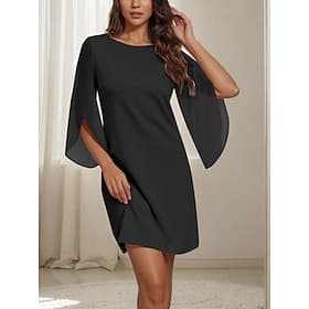 Femmes Mini Robe Robe trapèze Occasionnel Quotidien Coupe régulière Uni Manche 3/4 Col ras du cou Noir Rose Claire Bleu Vert Été Printemps