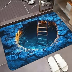3D Optical Illusion Rug Visual Trap Floor Mat Non Slip Vortex Hole Design for Doorway Entryway Bathroom Stairs Indoor Outdoor Diatomaceous Earth Quick Dry Abso
