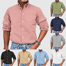 Per uomo Camicia Camicia elegante Camicia button-down Semplice Quotidiano Affari Nero Blu marino Manica Lunga Collo ripiegato Estate Primavera Abbigliamento