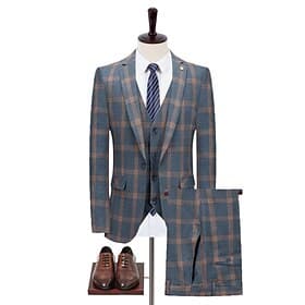 Men's Business Suits Casual Dusty Blue Spring Suit Notch Lapel Daily Formal Plaid Slim Fit 3 Piece Single Breasted Two-buttons